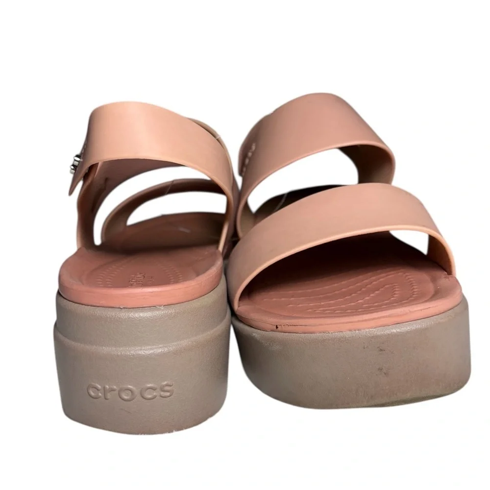 CROCS Brooklyn Pink/Tan Wedge‎ Fashion Sandals Sz 7